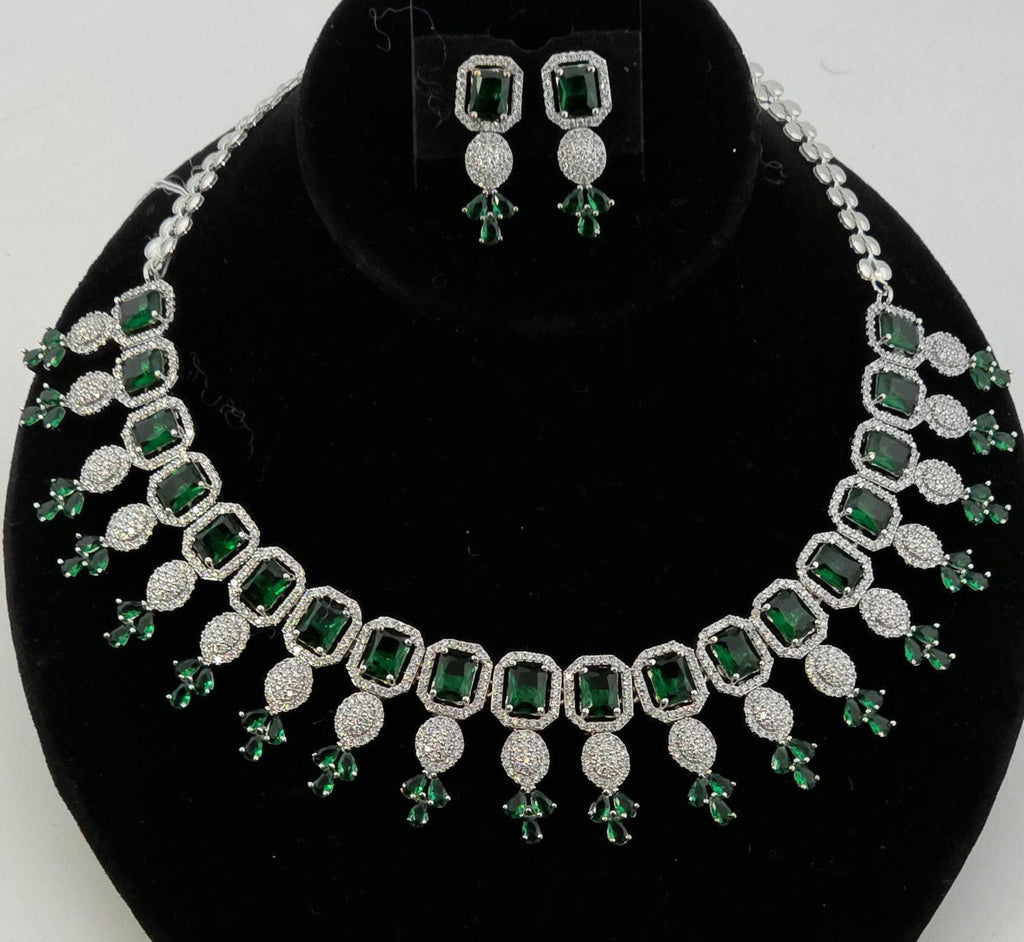 CZ Choker Necklace Set Pink Green Red Indian Bridal Jewelry Jiya