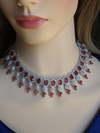 CZ Choker Necklace Set Pink Green Red Indian Bridal Jewelry Jiya