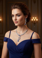 Silver CZ Lariat Necklace Set Red Green Blue Indian Wedding Jewelry Zeba
