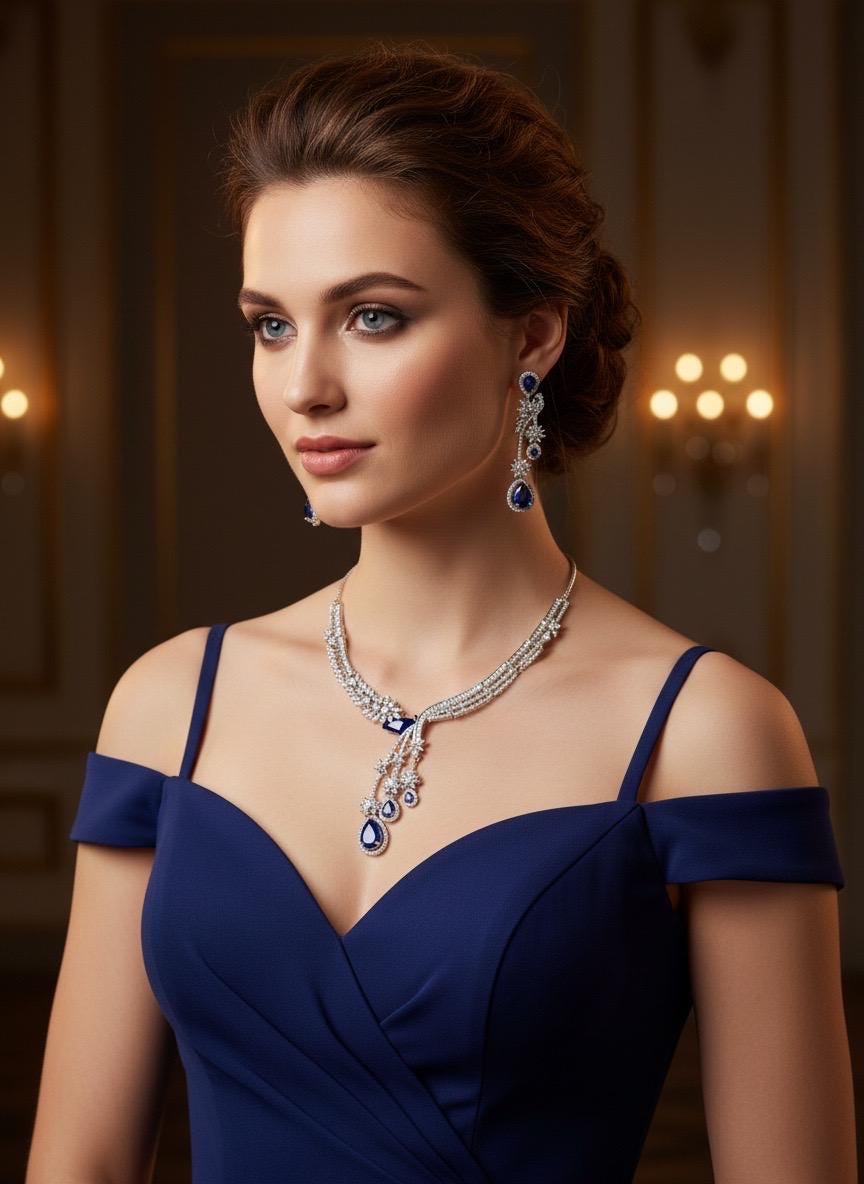 Silver CZ Lariat Necklace Set Red Green Blue Indian Wedding Jewelry Zeba