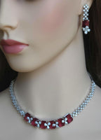 Emerald Cut CZ Necklace Set Blue Pink Green Red Bridal Jewelry Simra