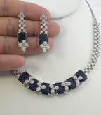 Emerald Cut CZ Necklace Set Blue Pink Green Red Bridal Jewelry Simra