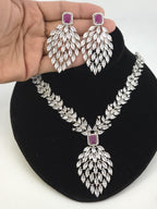 Marquise CZ Waterfall Necklace Set Magenta Blue Indian Wedding Jewelry Sahar