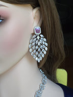 Marquise CZ Waterfall Necklace Set Magenta Blue Indian Wedding Jewelry Sahar