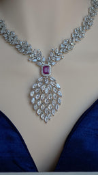 Marquise CZ Waterfall Necklace Set Magenta Blue Indian Wedding Jewelry Sahar