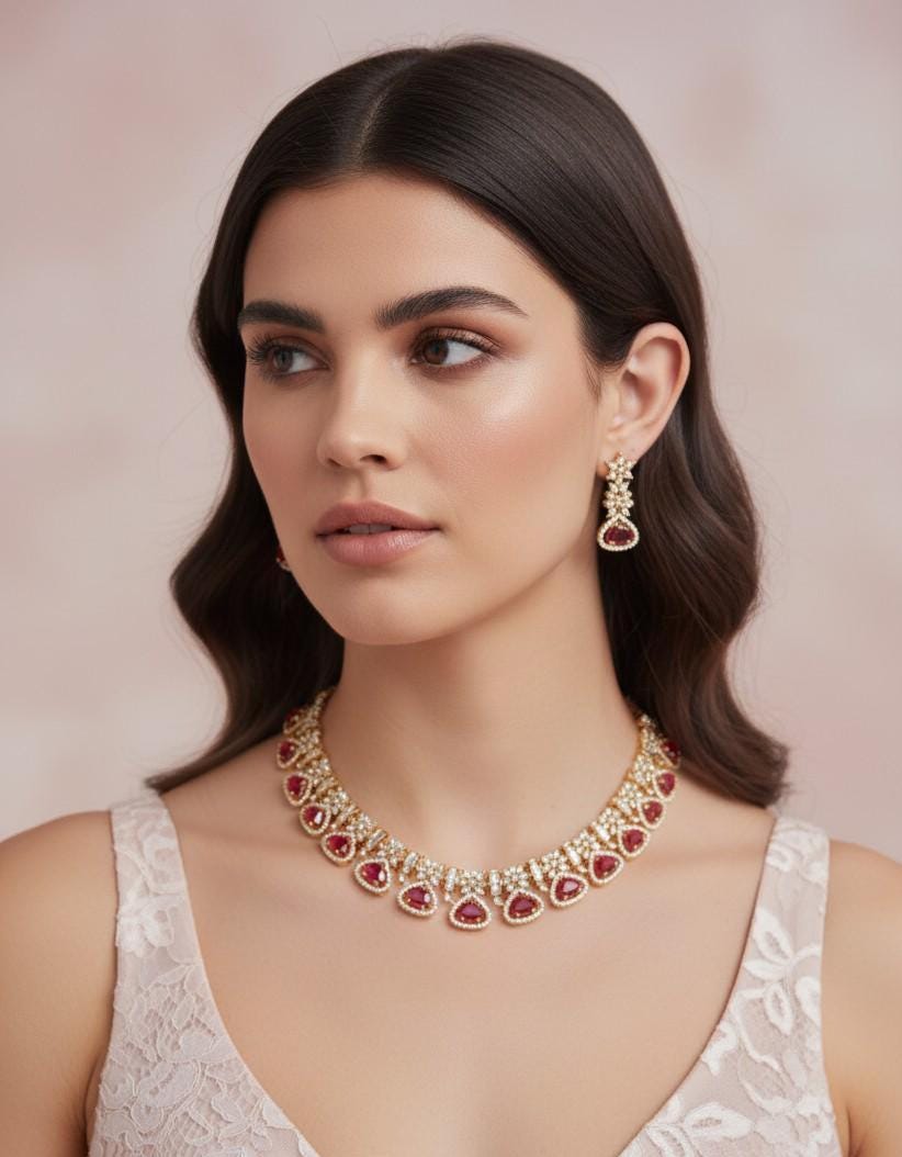 CZ Teardrop Necklace Set Multicolor Indian Bridal Jewelry Gulnar
