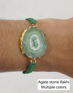 Natural Agate Slice Rakhi Bracelet Handmade Gemstone Raksha Bandhan Gift Tara