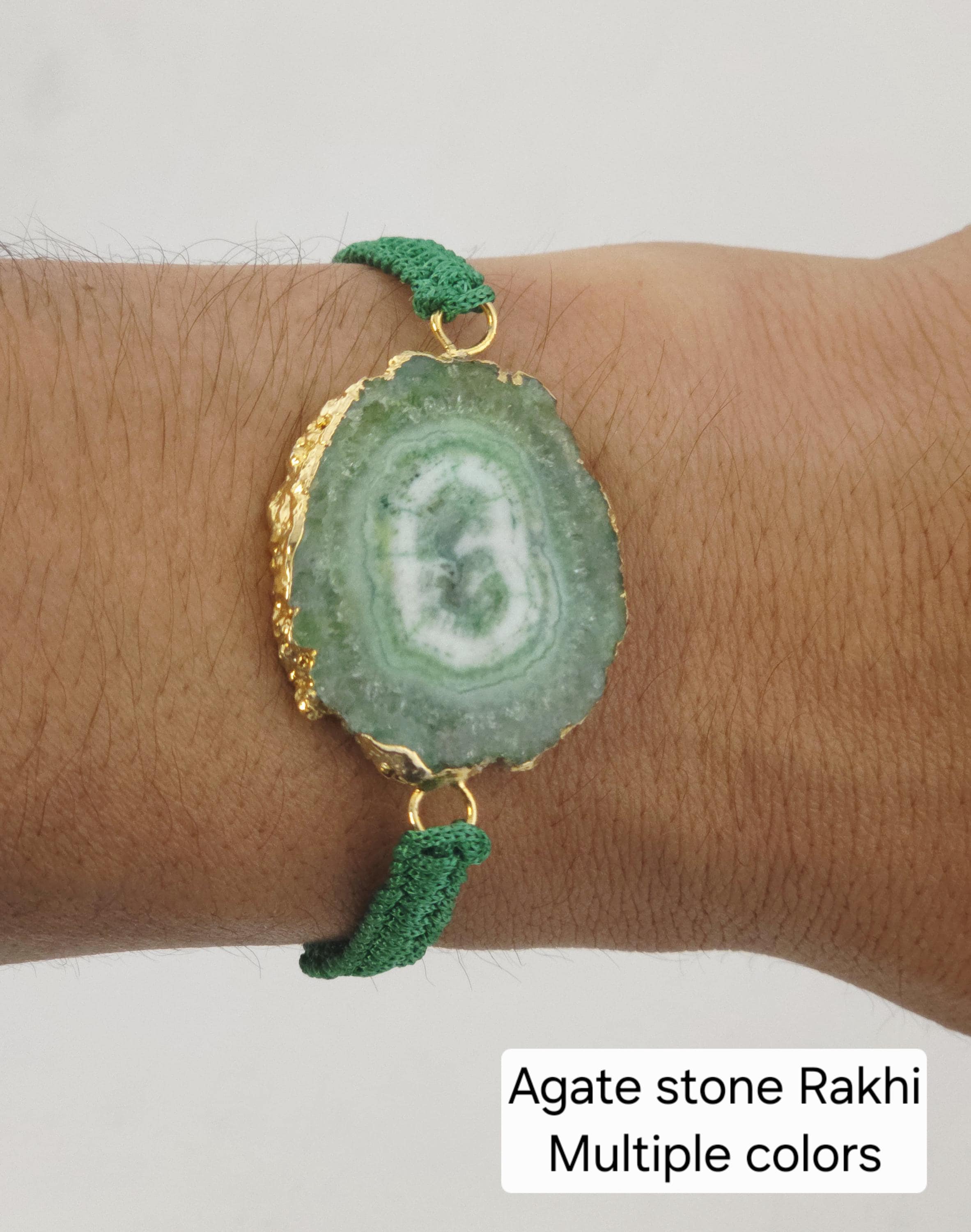 Natural Agate Slice Rakhi Bracelet Handmade Gemstone Raksha Bandhan Gift Tara