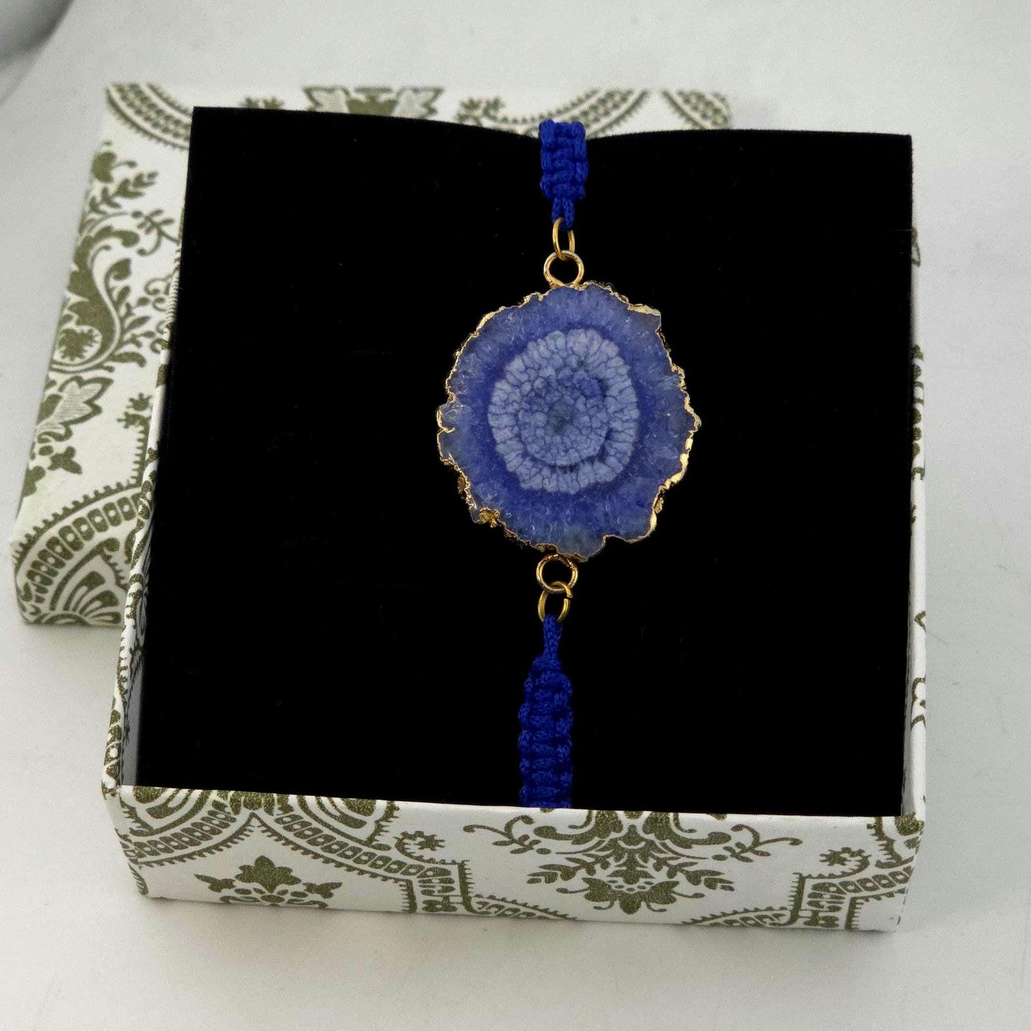 Natural Agate Slice Rakhi Bracelet Handmade Gemstone Raksha Bandhan Gift Tara