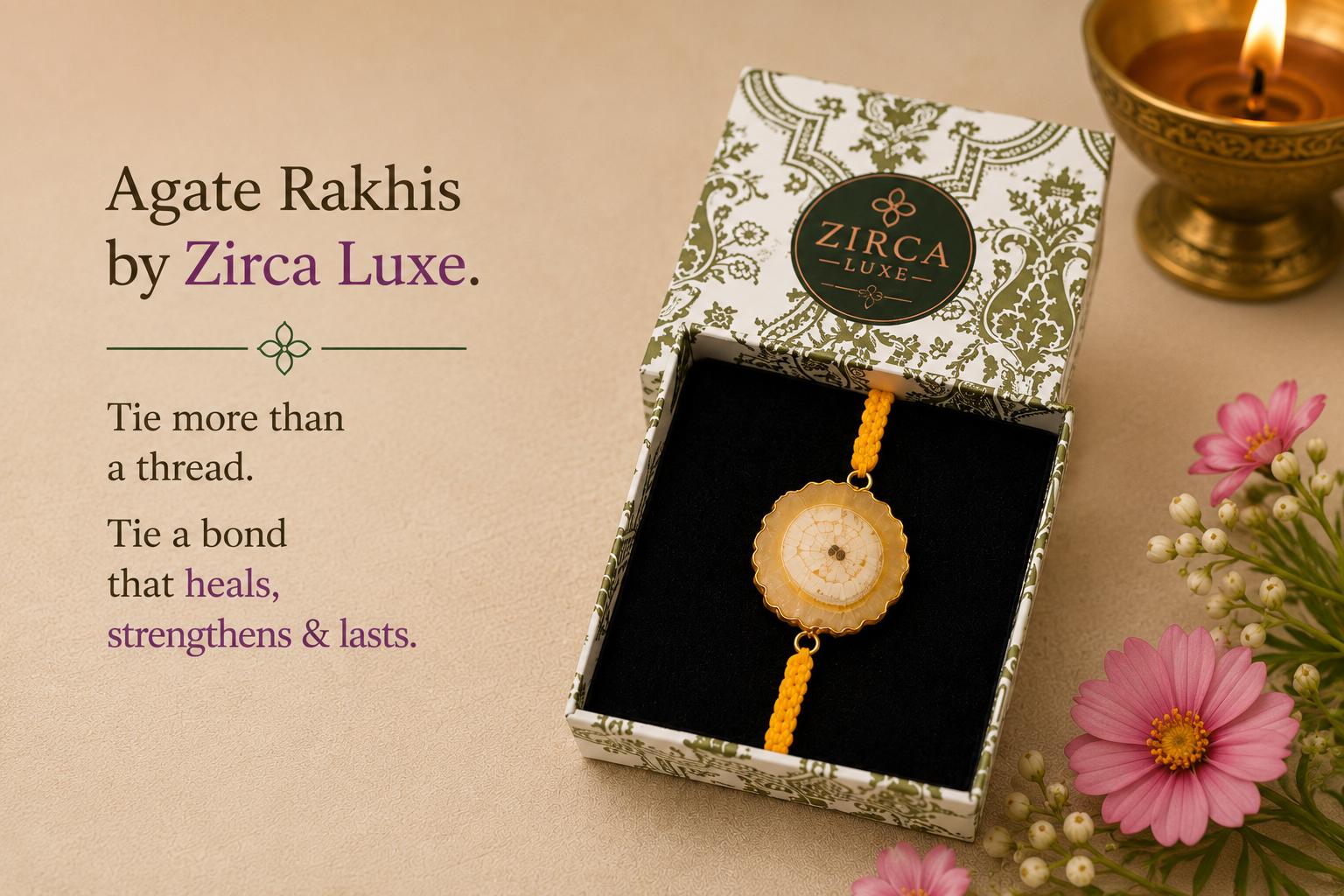 Natural Agate Slice Rakhi Bracelet Handmade Gemstone Raksha Bandhan Gift Tara