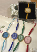 Natural Agate Slice Rakhi Bracelet Handmade Gemstone Raksha Bandhan Gift Tara