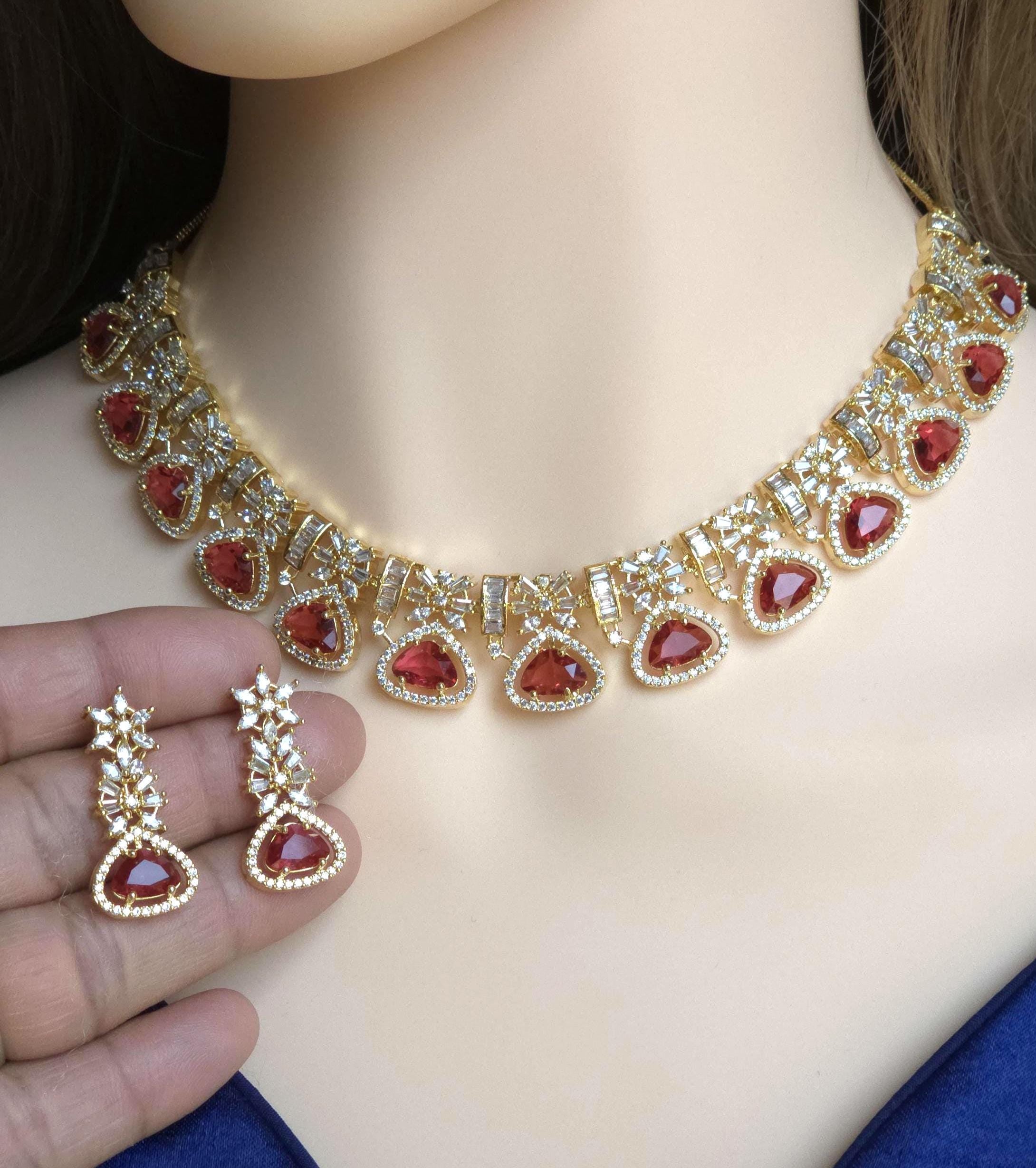 CZ Teardrop Necklace Set Multicolor Indian Bridal Jewelry Gulnar