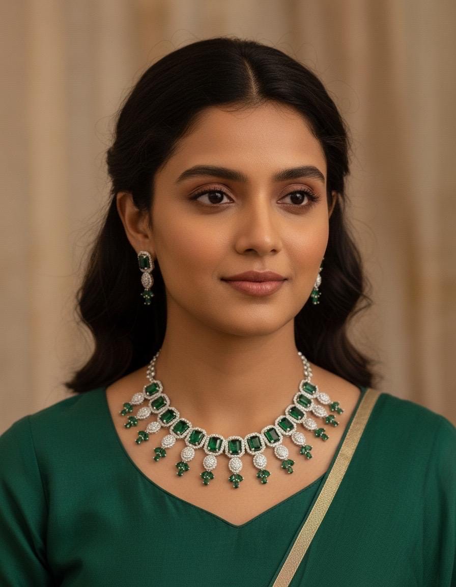 CZ Choker Necklace Set Pink Green Red Indian Bridal Jewelry Jiya