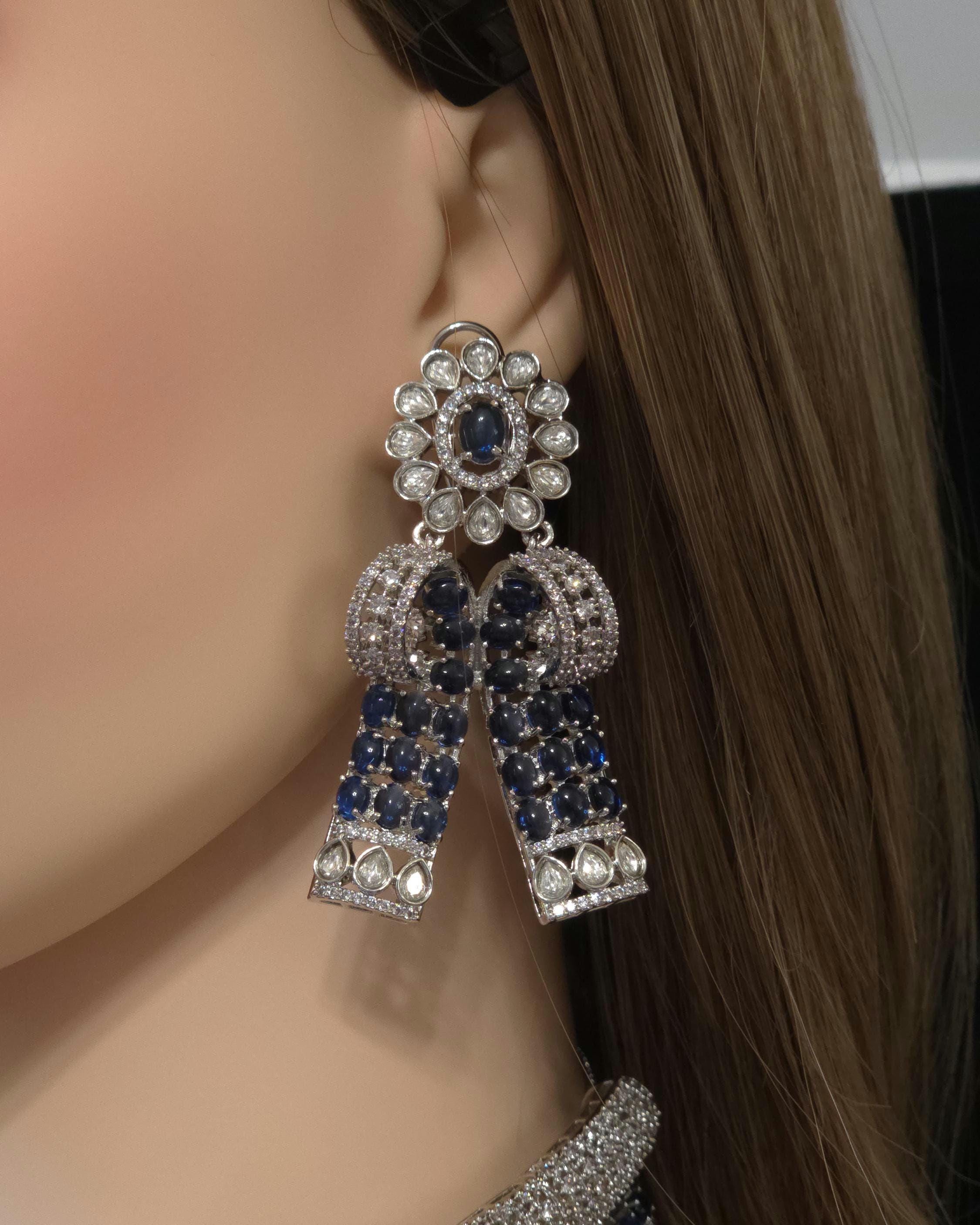 Blue Black Bridal Choker Necklace Set CZ Statement Collar Indian Pakistani Wedding Jewelry Nisha