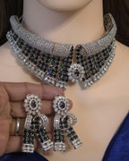 Blue Black Bridal Choker Necklace Set CZ Statement Collar Indian Pakistani Wedding Jewelry Nisha