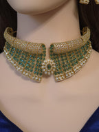 Green Bridal Choker Necklace Set Gold Plated CZ Indian Pakistani Wedding Jewelry Mehndi