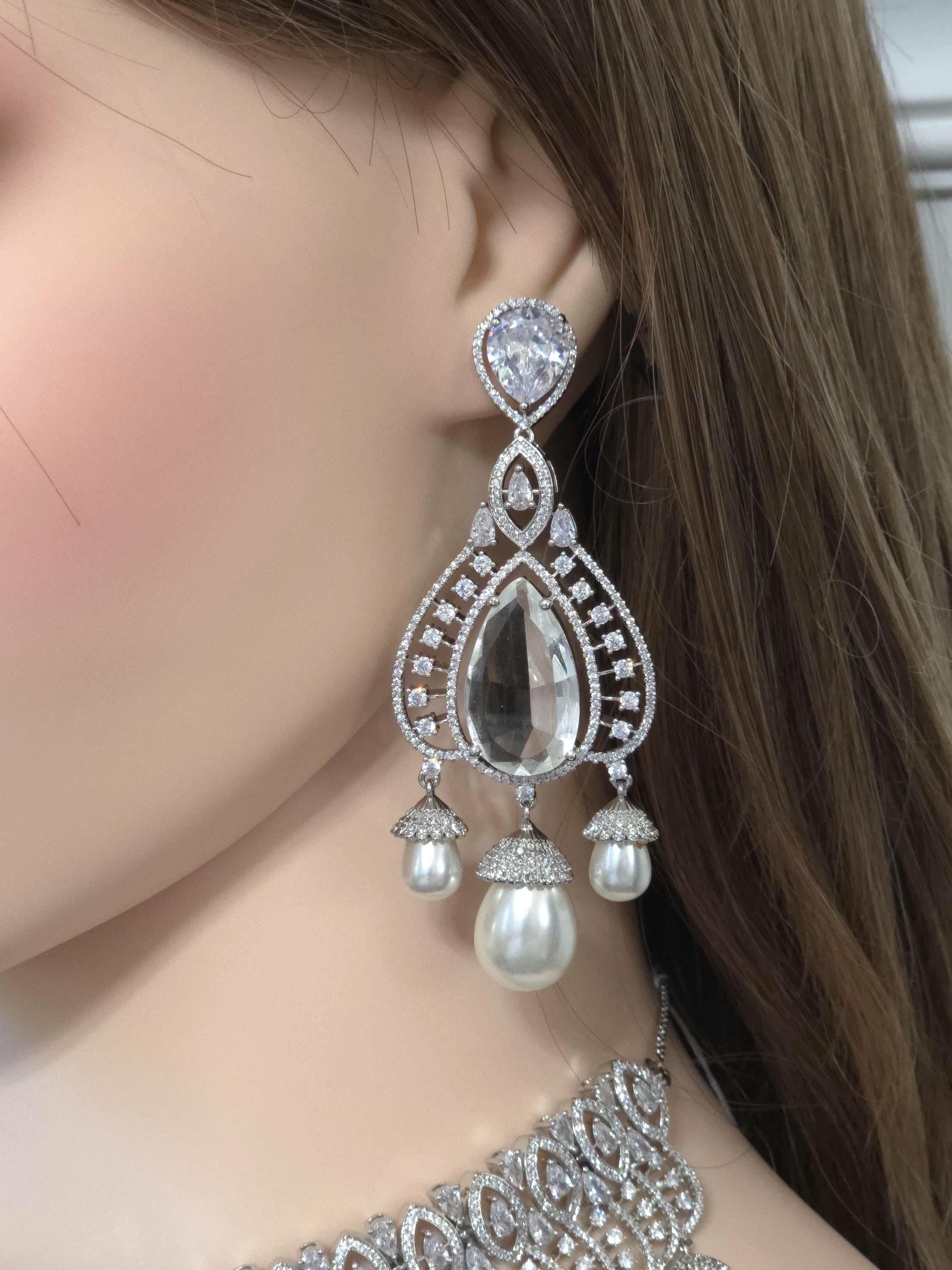 Pearl CZ Bridal Choker Set Indian Pakistani Wedding Necklace Nikah Walima Jewelry Moti