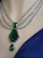 Multi Strand CZ Bridal Necklace Set | Sapphire Emerald Ruby Indian Pakistani Wedding Jewelry – Nalini