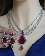 Multi Strand CZ Bridal Necklace Set | Sapphire Emerald Ruby Indian Pakistani Wedding Jewelry – Nalini
