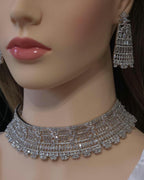 Luxury CZ Choker Necklace Set Rhodium Crystal Silver Statement Bridal Wedding Jewelry Zoya