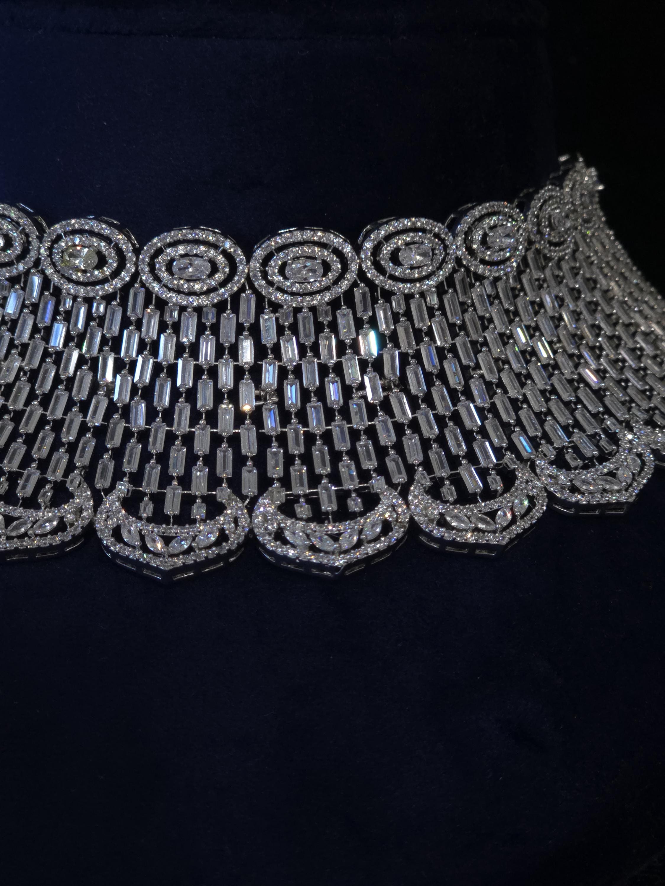 Luxury Silver CZ Choker Necklace Set Premium Rhodium Plated Bridal Indian Wedding Jewelry Ariana