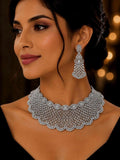 Luxury Silver CZ Choker Necklace Set Premium Rhodium Plated Bridal Indian Wedding Jewelry Ariana