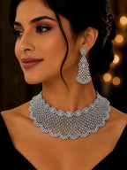 Luxury Silver CZ Choker Necklace Set Premium Rhodium Plated Bridal Indian Wedding Jewelry Ariana