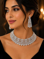 Luxury CZ Choker Necklace Set Rhodium Crystal Silver Statement Bridal Wedding Jewelry Zoya