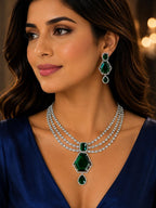 Multi Strand CZ Bridal Necklace Set | Sapphire Emerald Ruby Indian Pakistani Wedding Jewelry – Nalini