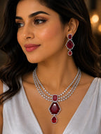 Multi Strand CZ Bridal Necklace Set | Sapphire Emerald Ruby Indian Pakistani Wedding Jewelry – Nalini