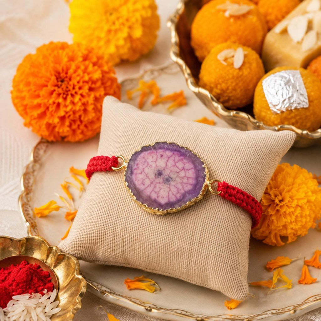 Natural Agate Slice Rakhi Bracelet Handmade Gemstone Raksha Bandhan Gift Tara