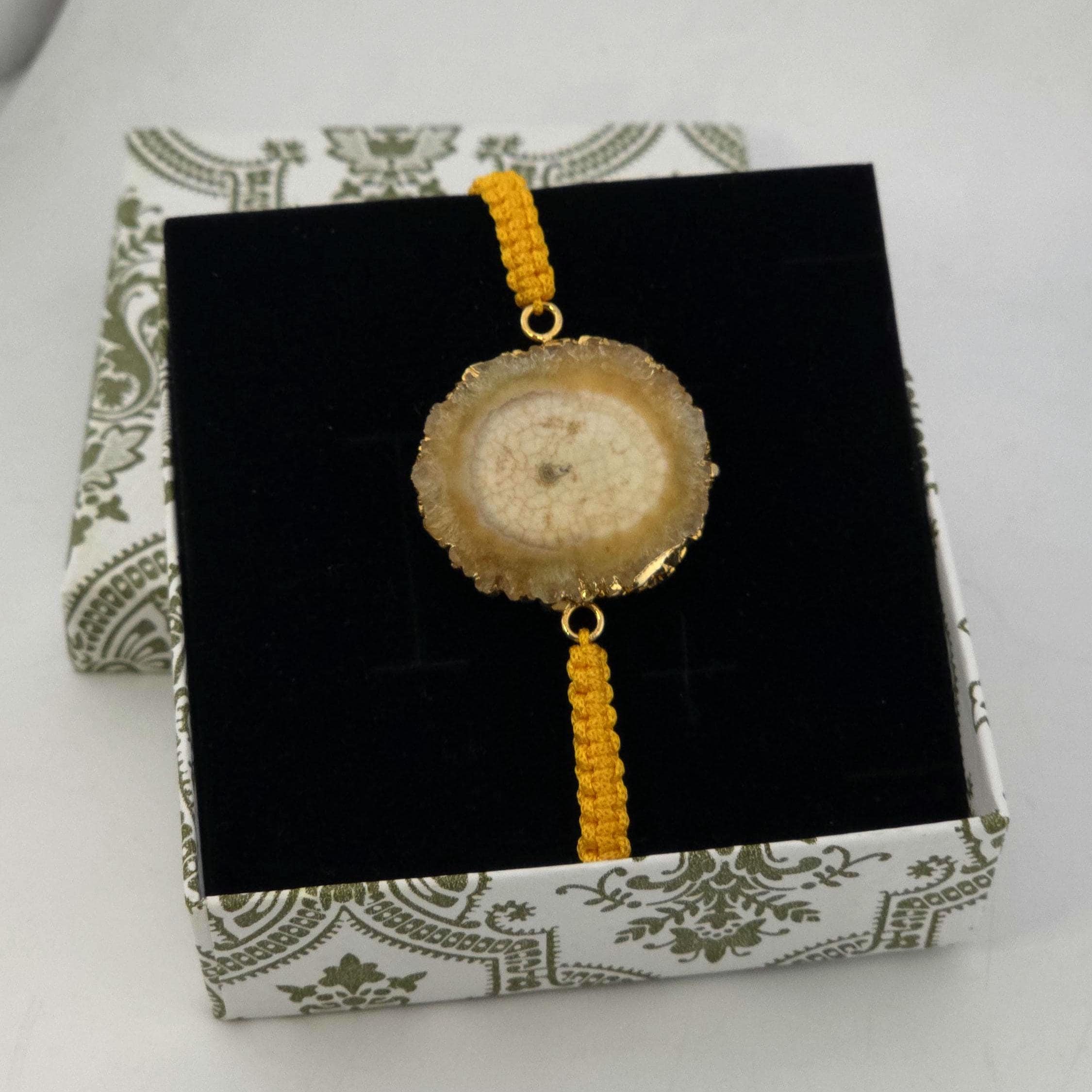 Natural Agate Slice Rakhi Bracelet Handmade Gemstone Raksha Bandhan Gift Tara