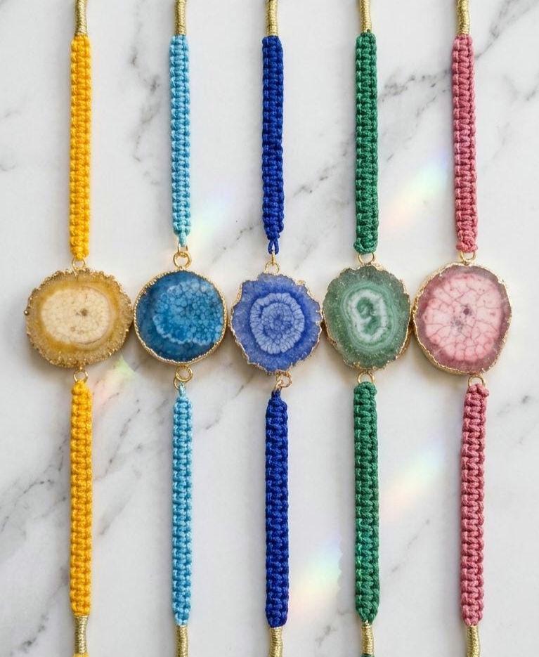 Natural Agate Slice Rakhi Bracelet Handmade Gemstone Raksha Bandhan Gift Tara