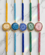 Natural Agate Slice Rakhi Bracelet Handmade Gemstone Raksha Bandhan Gift Tara