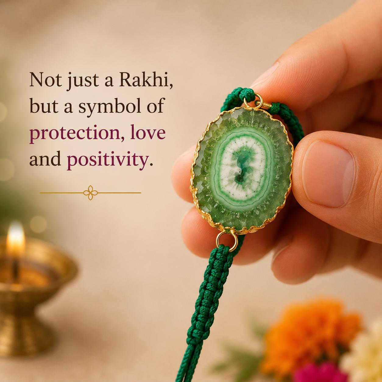 Natural Agate Slice Rakhi Bracelet Handmade Gemstone Raksha Bandhan Gift Tara