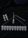Silver CZ Bridal Necklace Set with Maang Tikka Indian Pakistani Wedding Jewelry Sitara