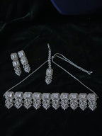 Silver CZ Bridal Necklace Set with Maang Tikka Indian Pakistani Wedding Jewelry Sitara