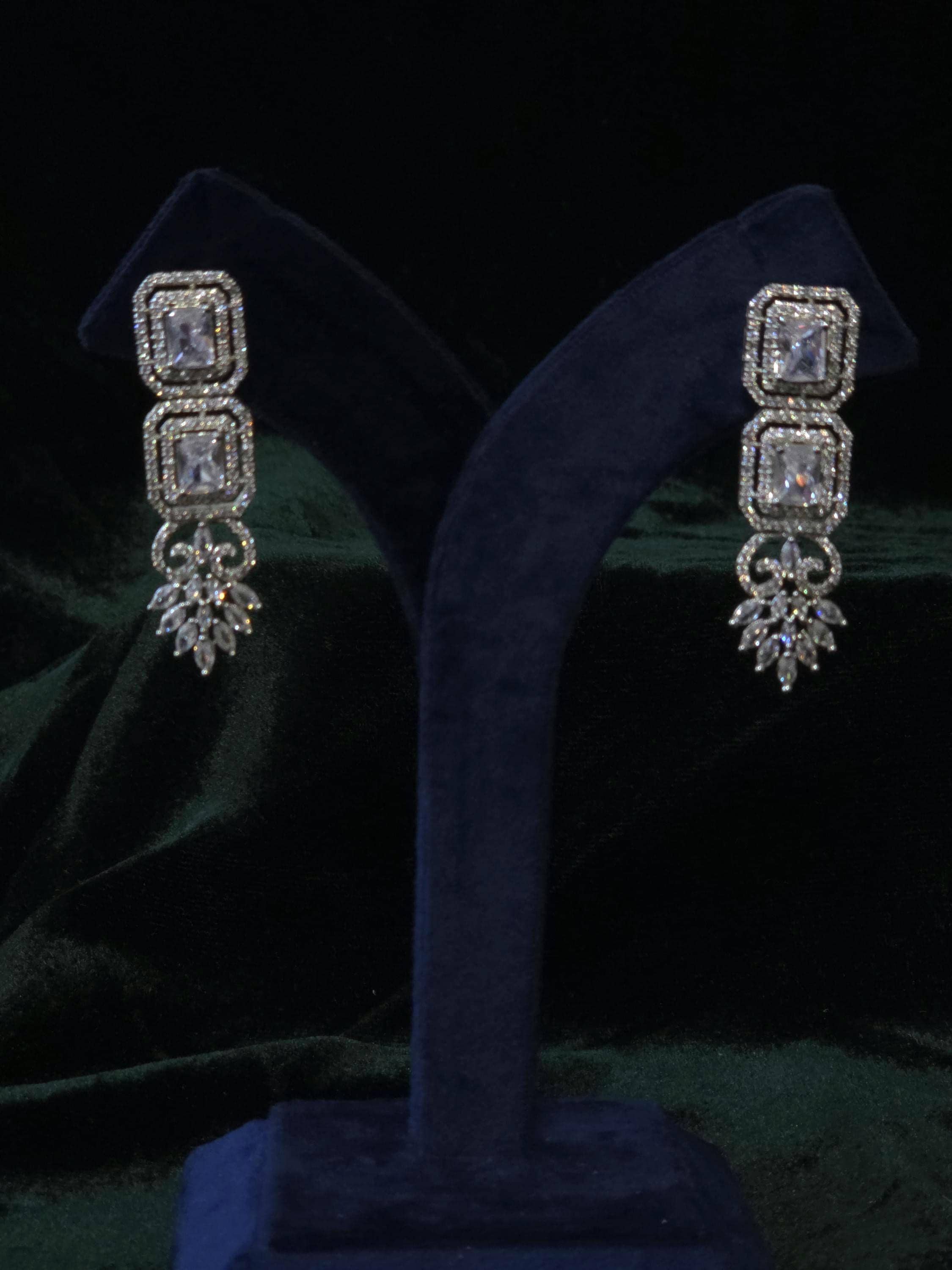 Silver CZ Bridal Necklace Set with Maang Tikka Indian Pakistani Wedding Jewelry Sitara