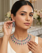Multicolor CZ Bridal Necklace Set | Indian Pakistani Wedding Jewelry, Royal Blue Statement – Kavya