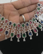 Multicolor CZ Bridal Necklace Set | Indian Pakistani Wedding Jewelry, Royal Blue Statement – Kavya