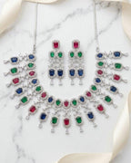 Multicolor CZ Bridal Necklace Set | Indian Pakistani Wedding Jewelry, Royal Blue Statement – Kavya