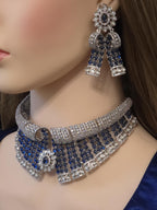 Blue Black Bridal Choker Necklace Set CZ Statement Collar Indian Pakistani Wedding Jewelry Nisha