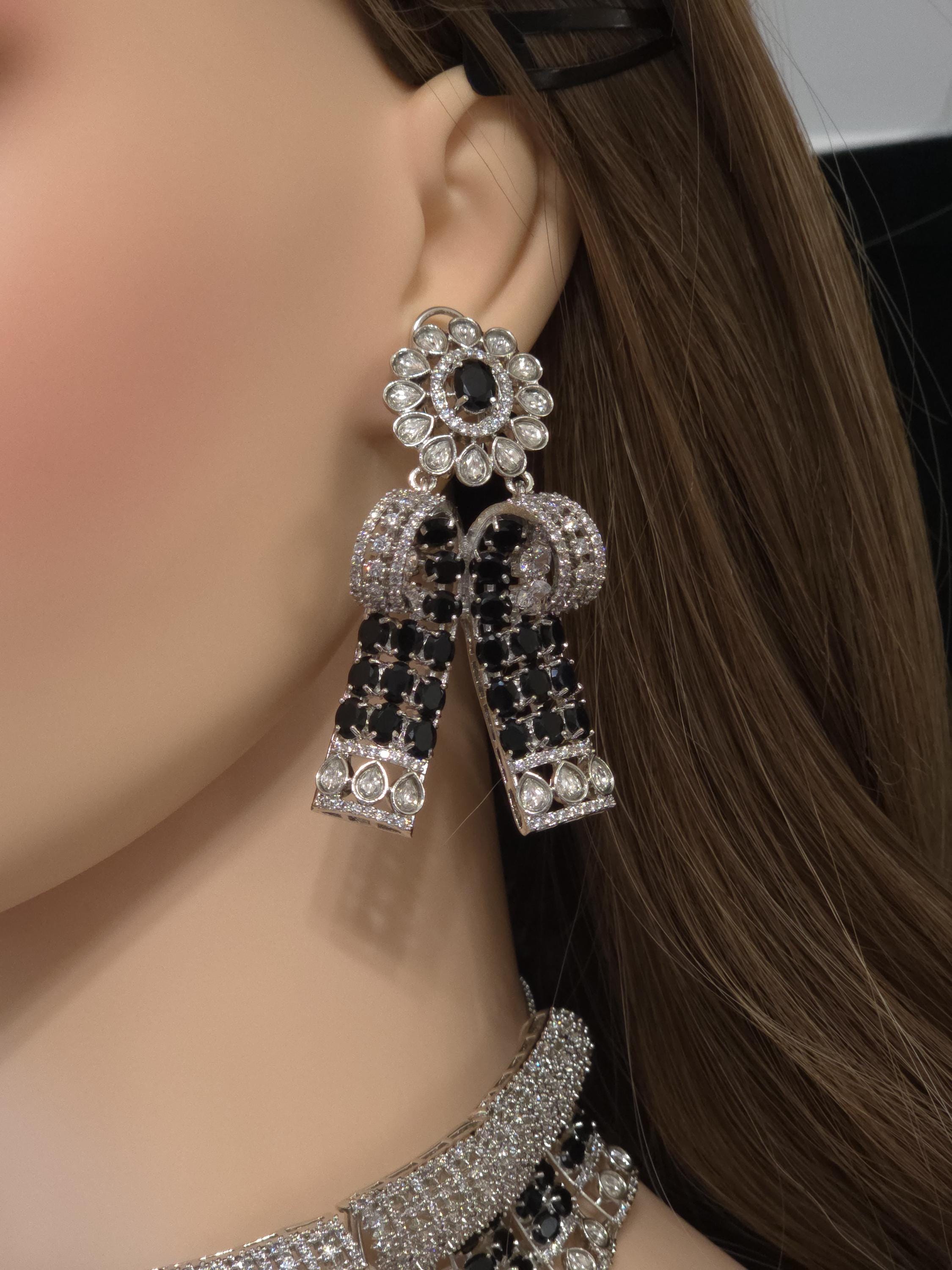 Blue Black Bridal Choker Necklace Set CZ Statement Collar Indian Pakistani Wedding Jewelry Nisha