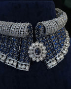 Blue Black Bridal Choker Necklace Set CZ Statement Collar Indian Pakistani Wedding Jewelry Nisha