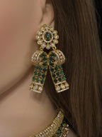 Green Bridal Choker Necklace Set Gold Plated CZ Indian Pakistani Wedding Jewelry Mehndi