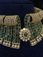 Green Bridal Choker Necklace Set Gold Plated CZ Indian Pakistani Wedding Jewelry Mehndi