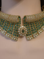 Green Bridal Choker Necklace Set Gold Plated CZ Indian Pakistani Wedding Jewelry Mehndi