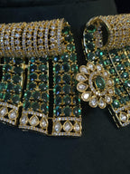 Green Bridal Choker Necklace Set Gold Plated CZ Indian Pakistani Wedding Jewelry Mehndi