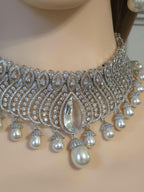 Pearl CZ Bridal Choker Set Indian Pakistani Wedding Necklace Nikah Walima Jewelry Moti