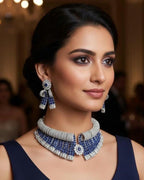 Blue Black Bridal Choker Necklace Set CZ Statement Collar Indian Pakistani Wedding Jewelry Nisha